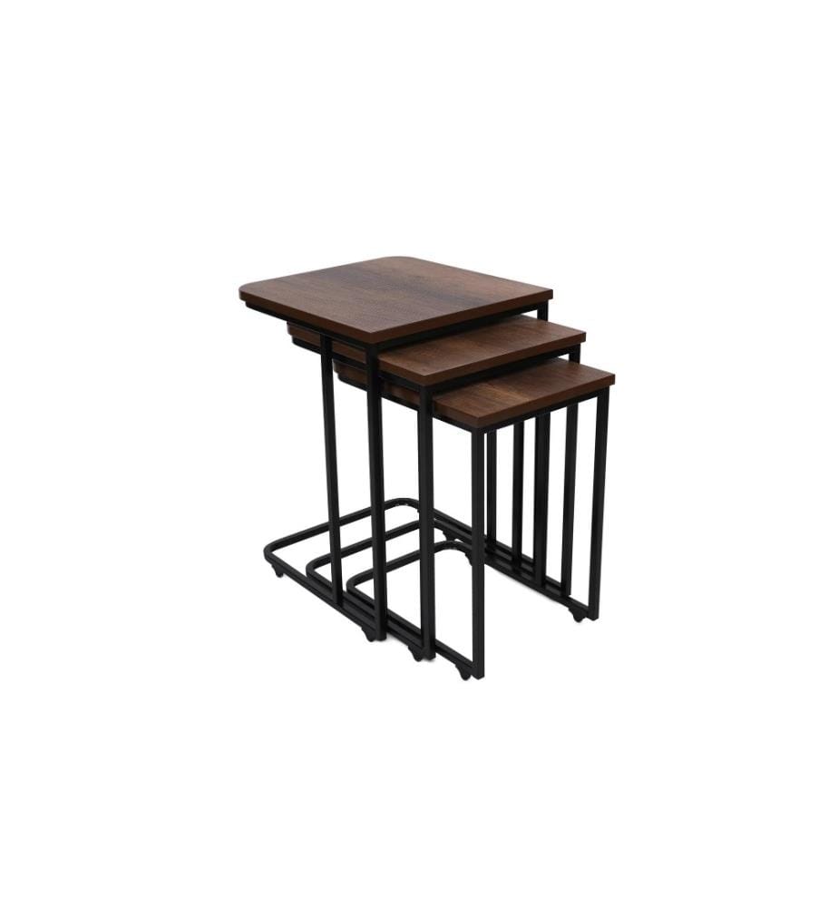 Nesting Table, 3 Pieces, Walnut, Black, Metal Frame, MDF Top