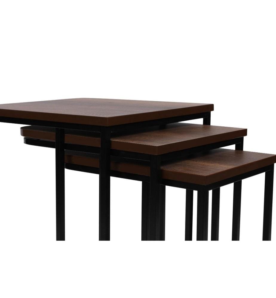 Nesting Table, 3 Pieces, Walnut, Black, Metal Frame, MDF Top
