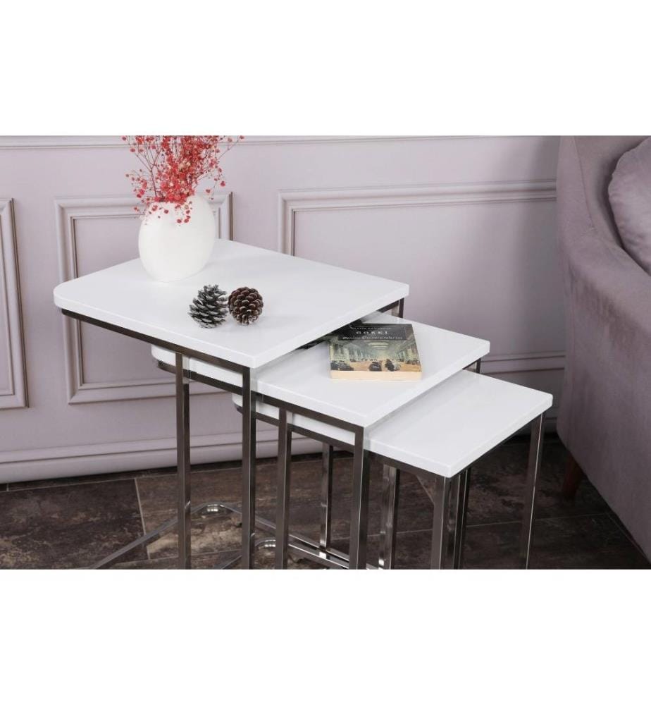 Nesting-Tisch, 3-teilig, weiss, Metallgestell, MDF-beschichtete Membranplatte