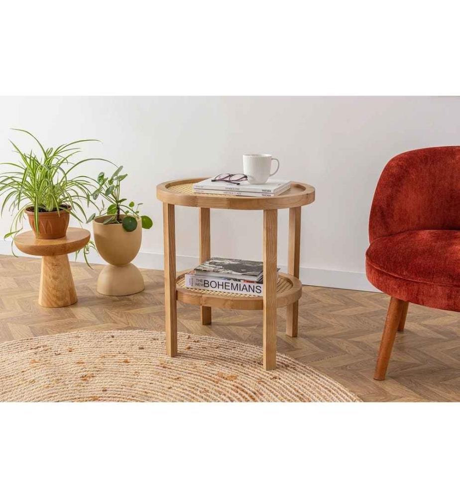 Table d'appoint, naturelle, panneau de particules mélaminé, pieds en bois