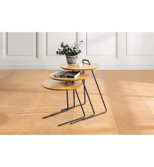 Nesting Tisch , 3 Stück, Natur, Mdf, Metallbeine