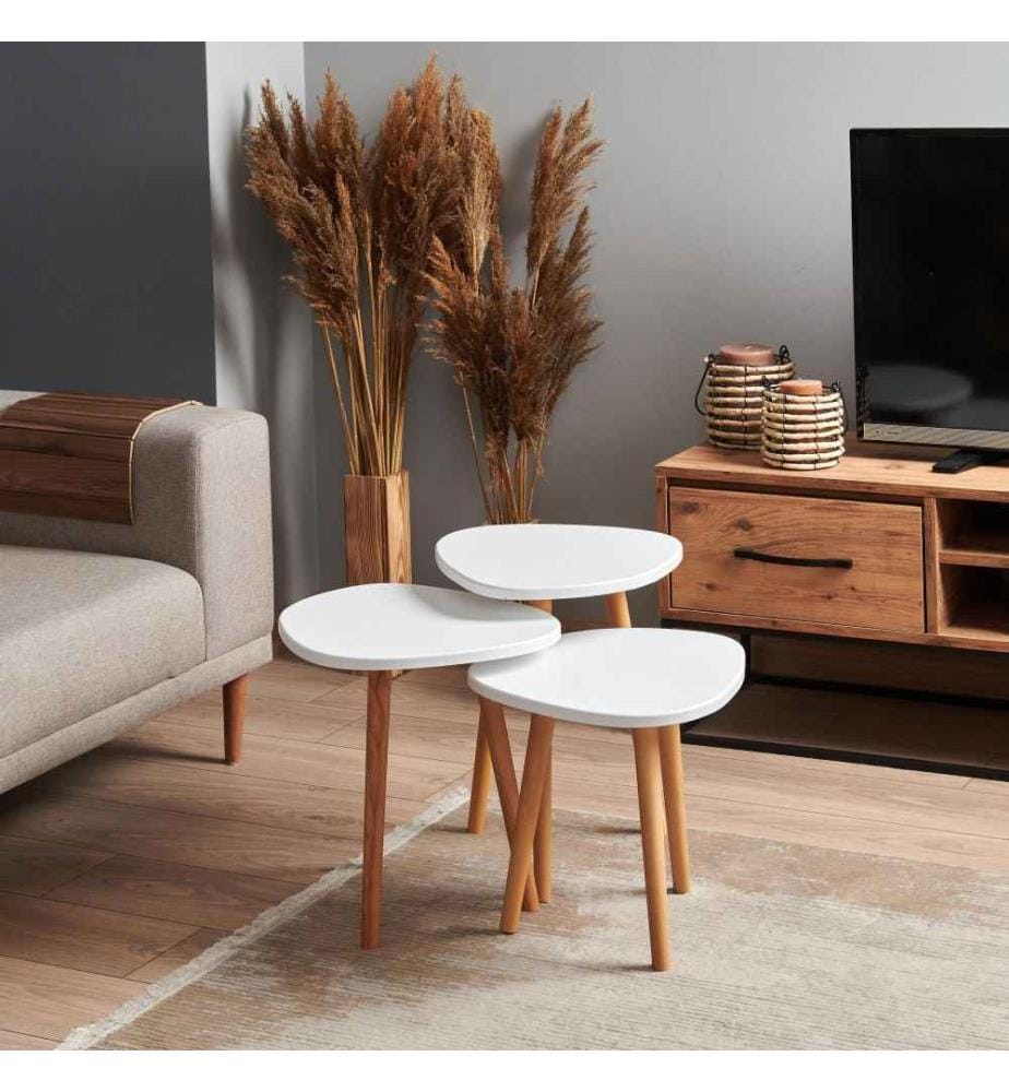 Table gigogne, 3 pièces, blanc, Mdf