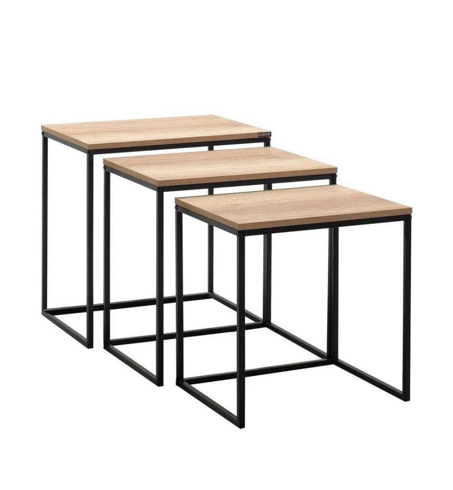 Table gigogne, 3 pièces, noyer, noir, panneau de particules mélaminé