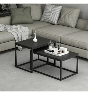 Nesting Tisch , 2 Stück, Schwarz, Melaminbeschichtete Spanplatte, Metallgestell