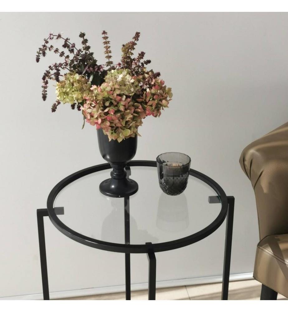 Table d'appoint, noir, verre trempé, cadre métallique
