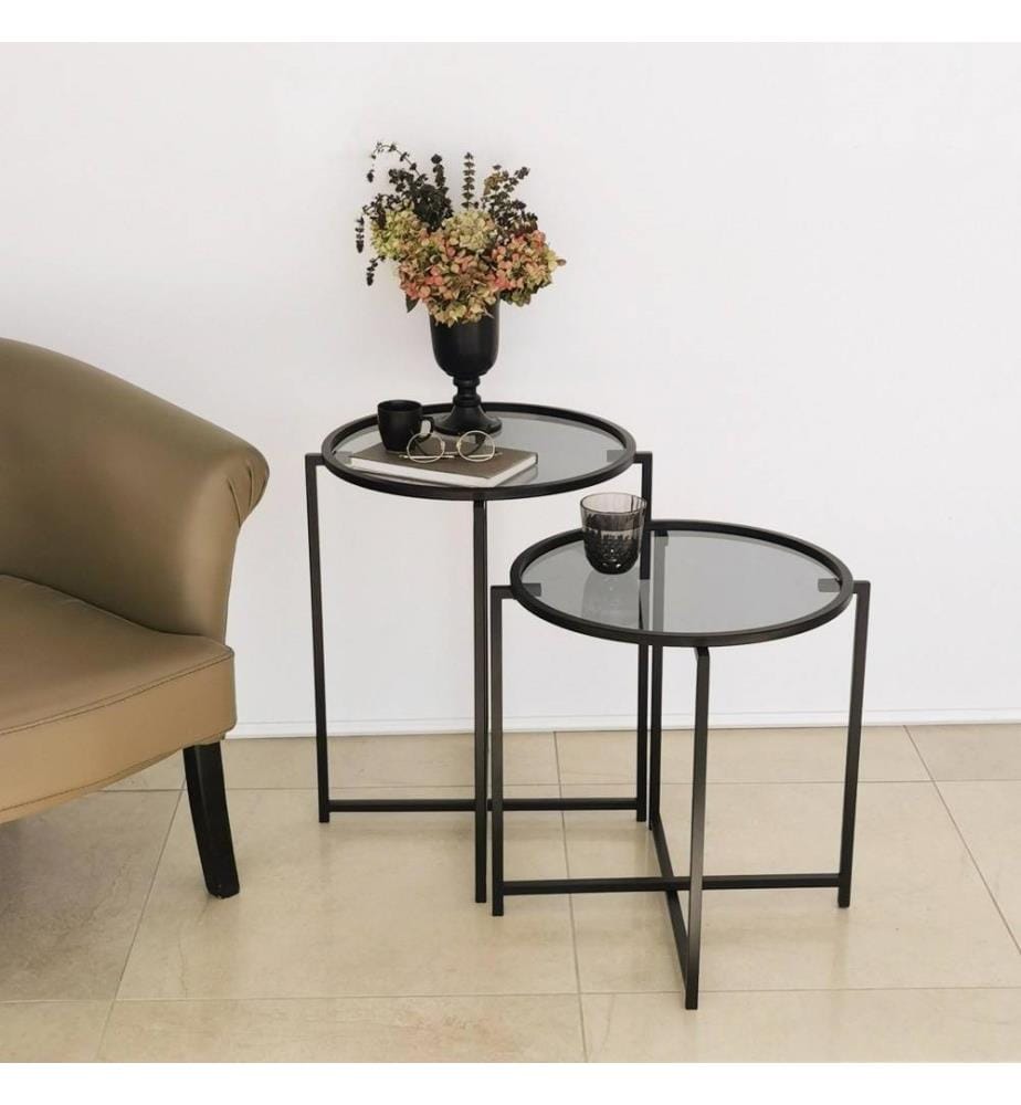 Beistelltisch, Schwarz, gehärtetes Glas, Metallgestell