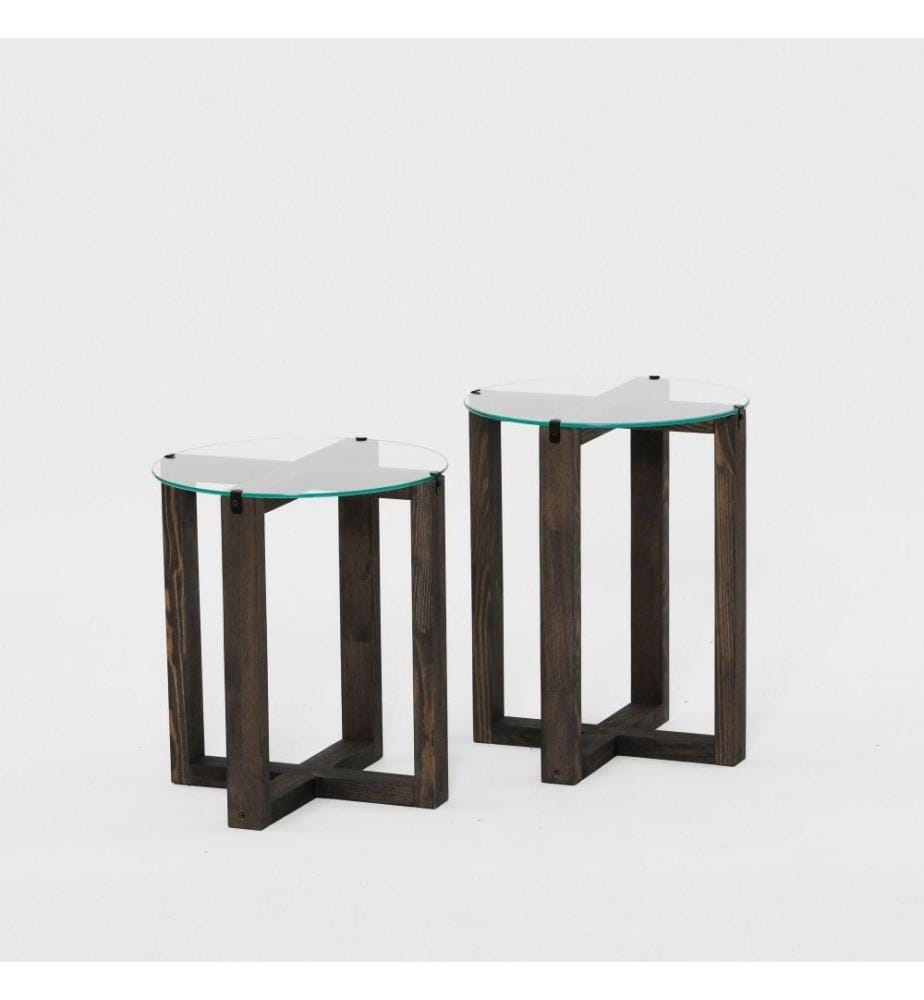 Table d'appoint, Anthracite, verre trempé, cadre en bois massif de pin