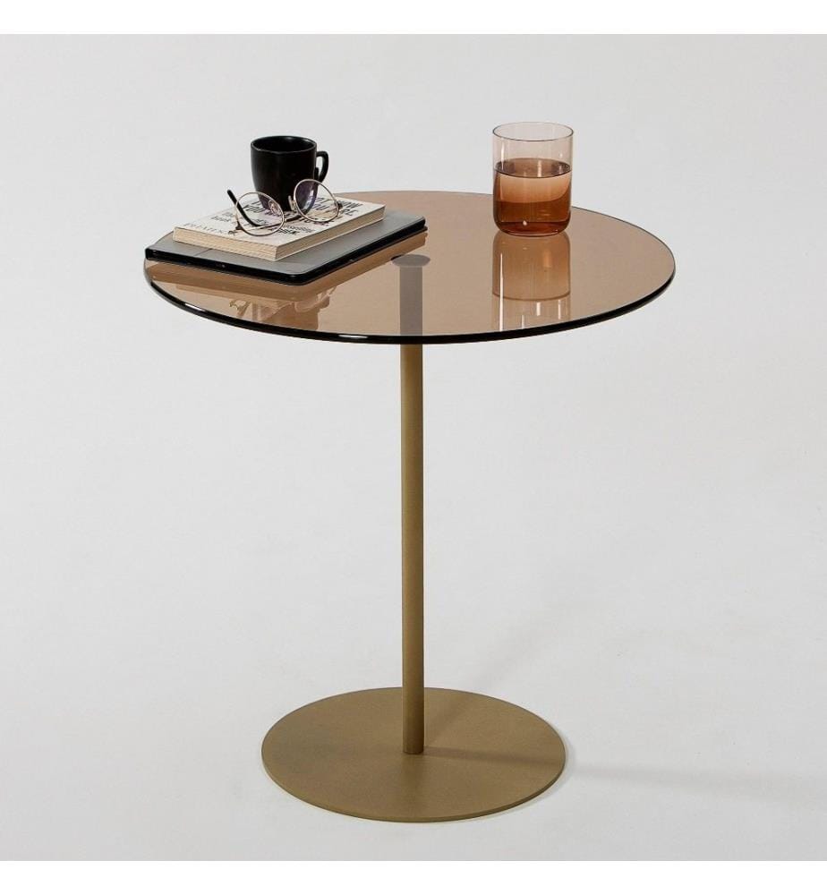 Table d'appoint, or, bronze, verre trempé, cadre métallique