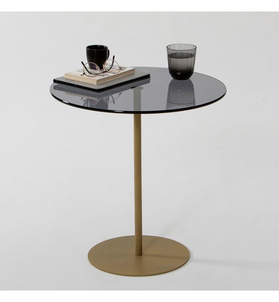 Table d'appoint, or, gris foncé, verre trempé, cadre métallique