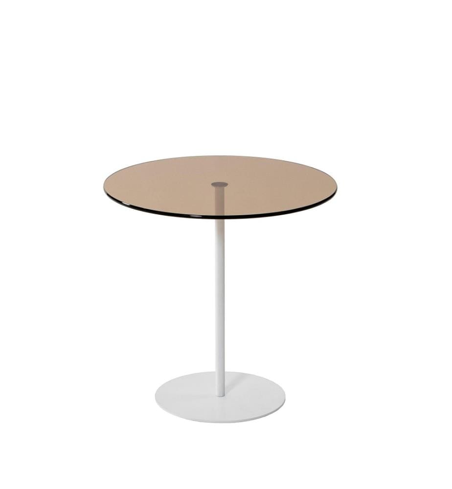 Table d'appoint, blanc, bronze, verre trempé, cadre métallique