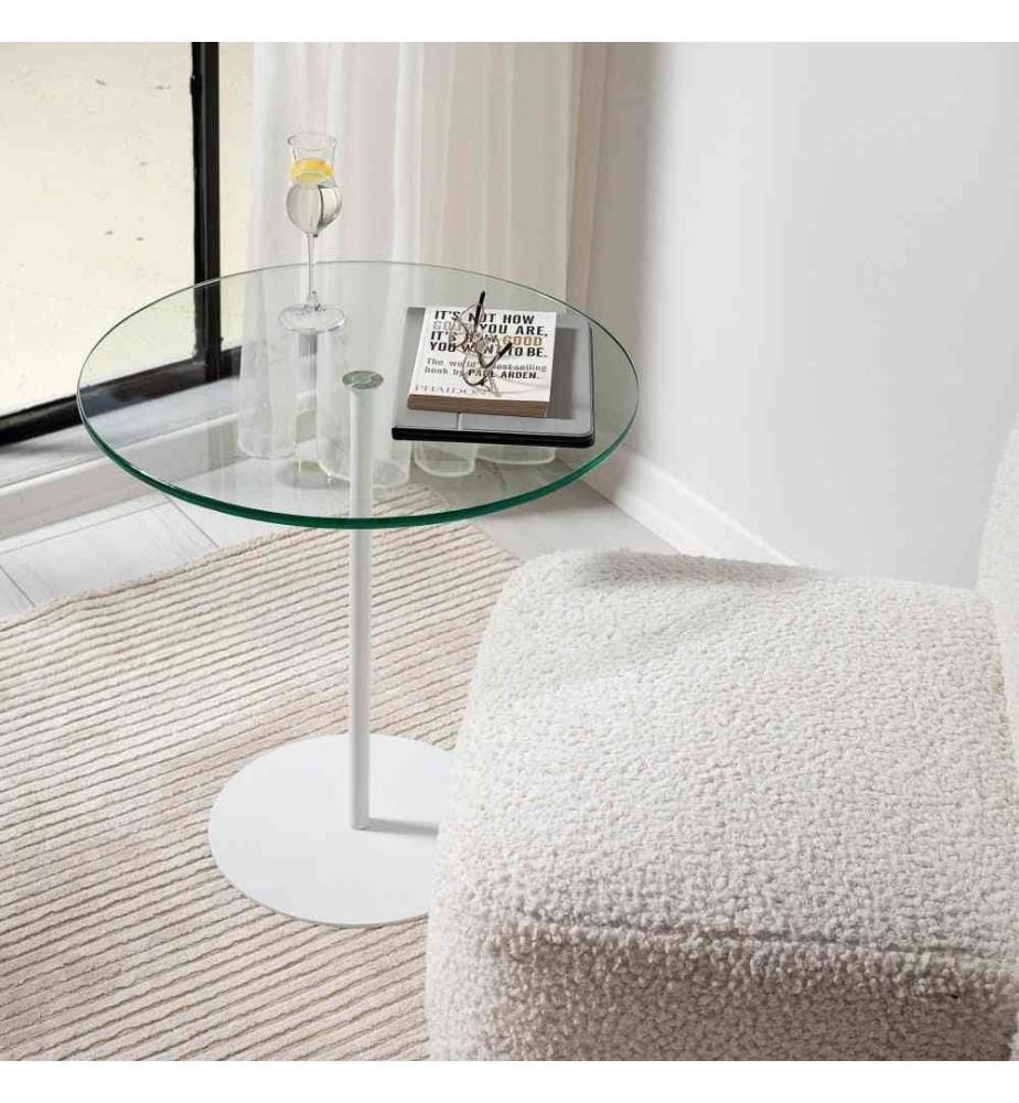 Table d'appoint, blanc, verre trempé, cadre métallique