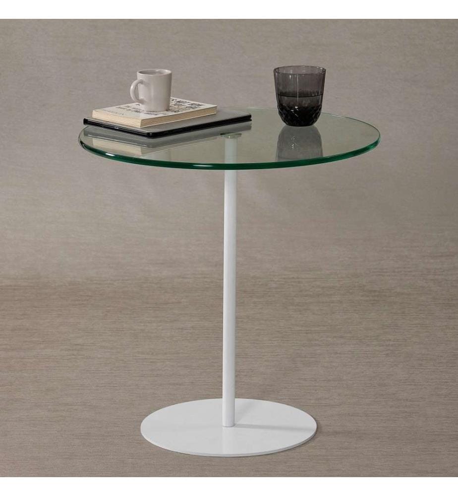 Table d'appoint, blanc, verre trempé, cadre métallique