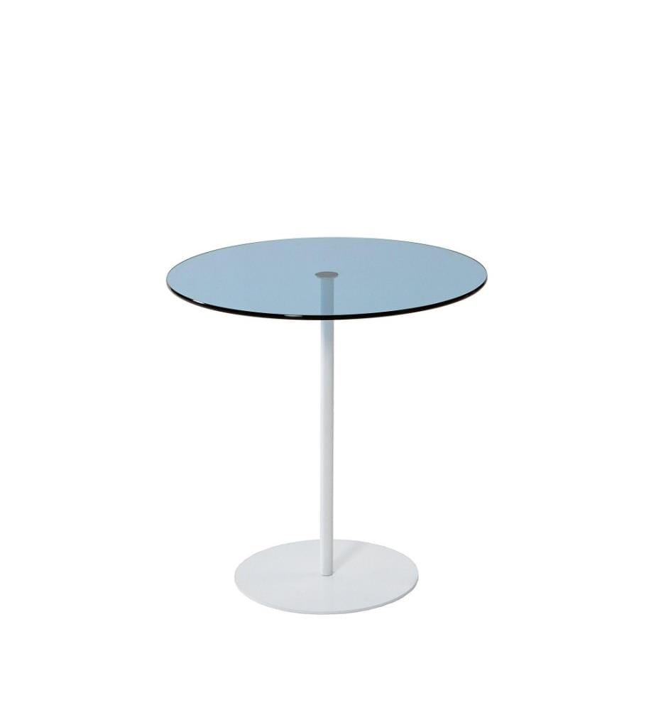 Table d'appoint, blanc, bleu, verre trempé, cadre métallique