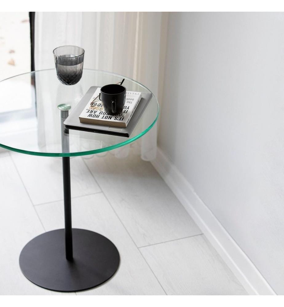 Table d'appoint, noir, verre trempé, cadre métallique