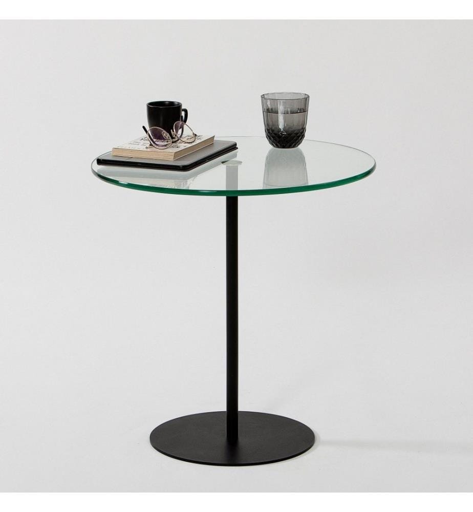Table d'appoint, noir, verre trempé, cadre métallique