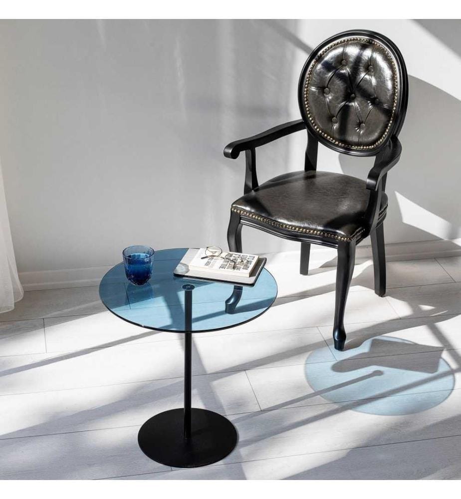 Beistelltisch, Schwarz, Blau, gehärtetes Glas, Metallgestell