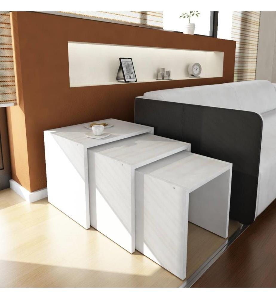 Nesting Table, 3 Pieces, White, Melamine Coated Particle Board