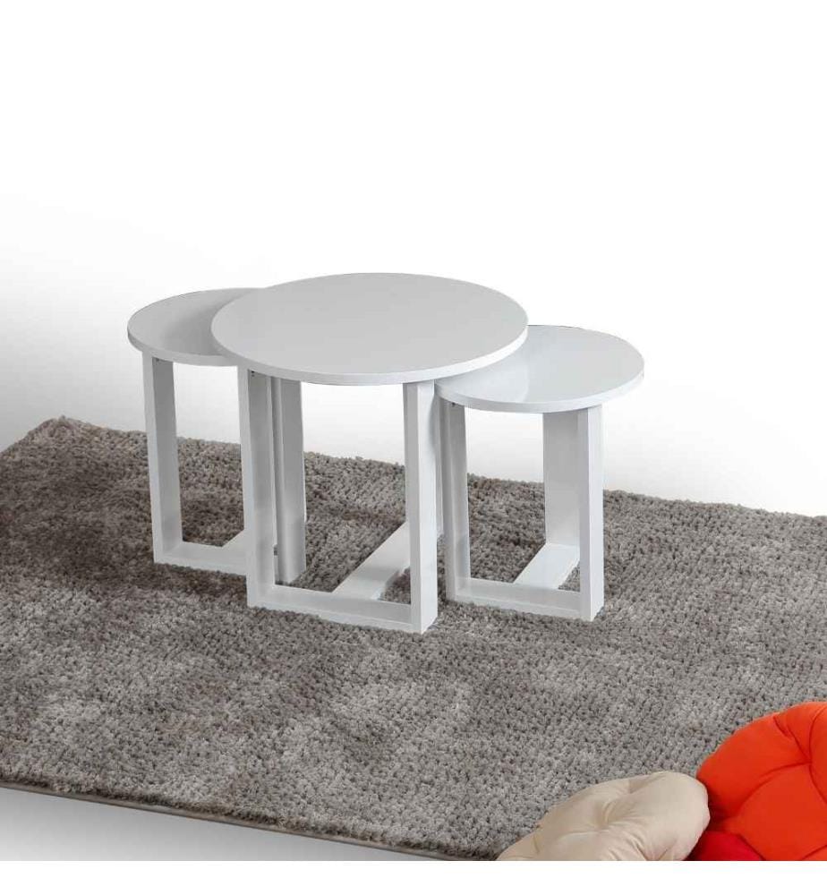 Table gigogne, 3 pièces, blanc, panneau de particules mélaminé