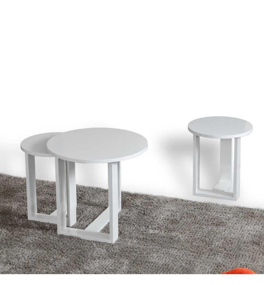 Table gigogne, 3 pièces, blanc, panneau de particules mélaminé