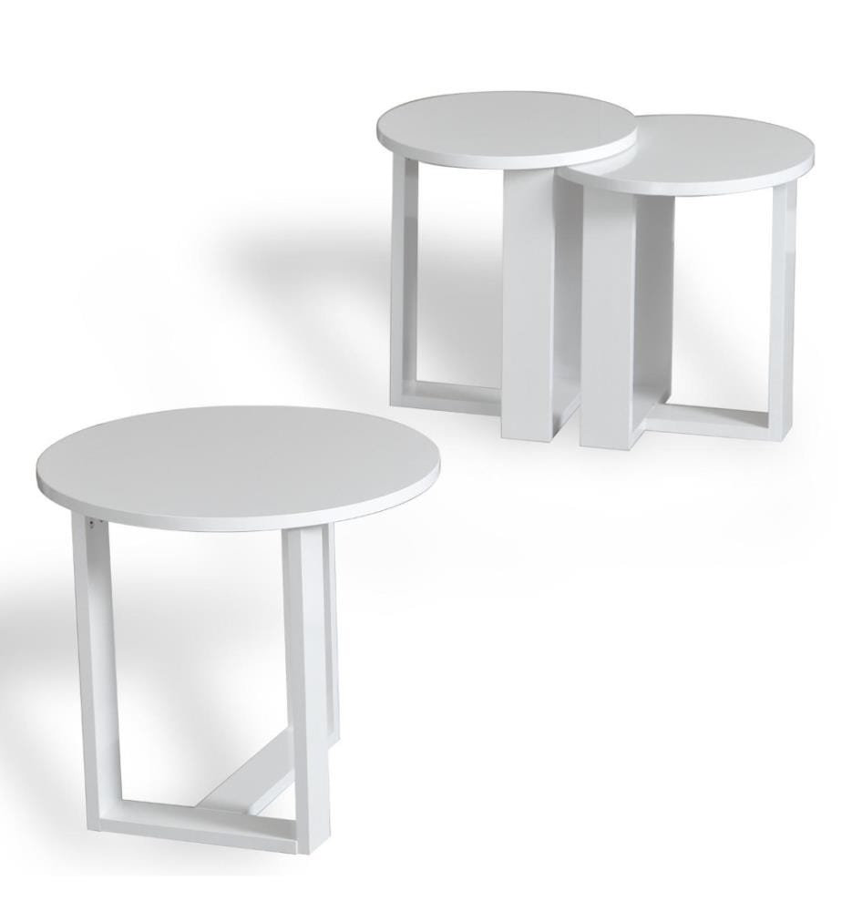 Table gigogne, 3 pièces, blanc, panneau de particules mélaminé