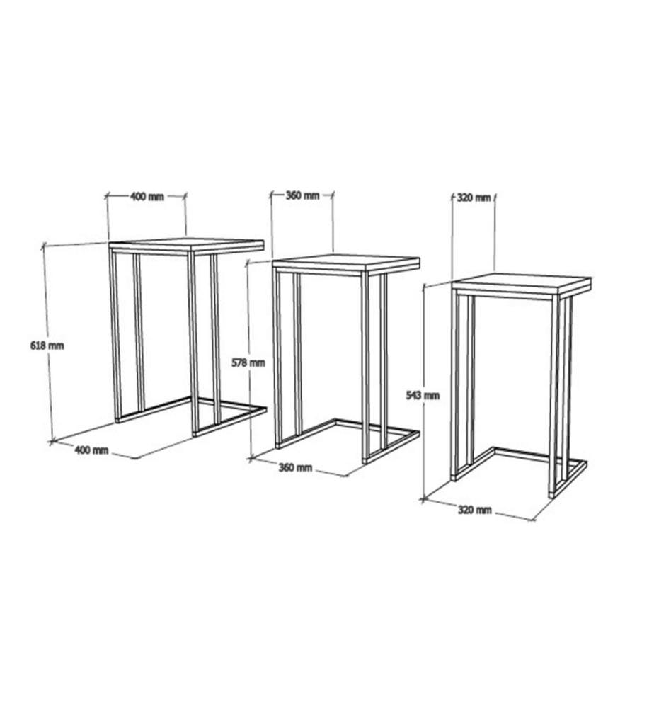 Nesting-Tisch, 3-teilig, Sapphire, Schwarz, Melaminbeschichtete Spanplatte