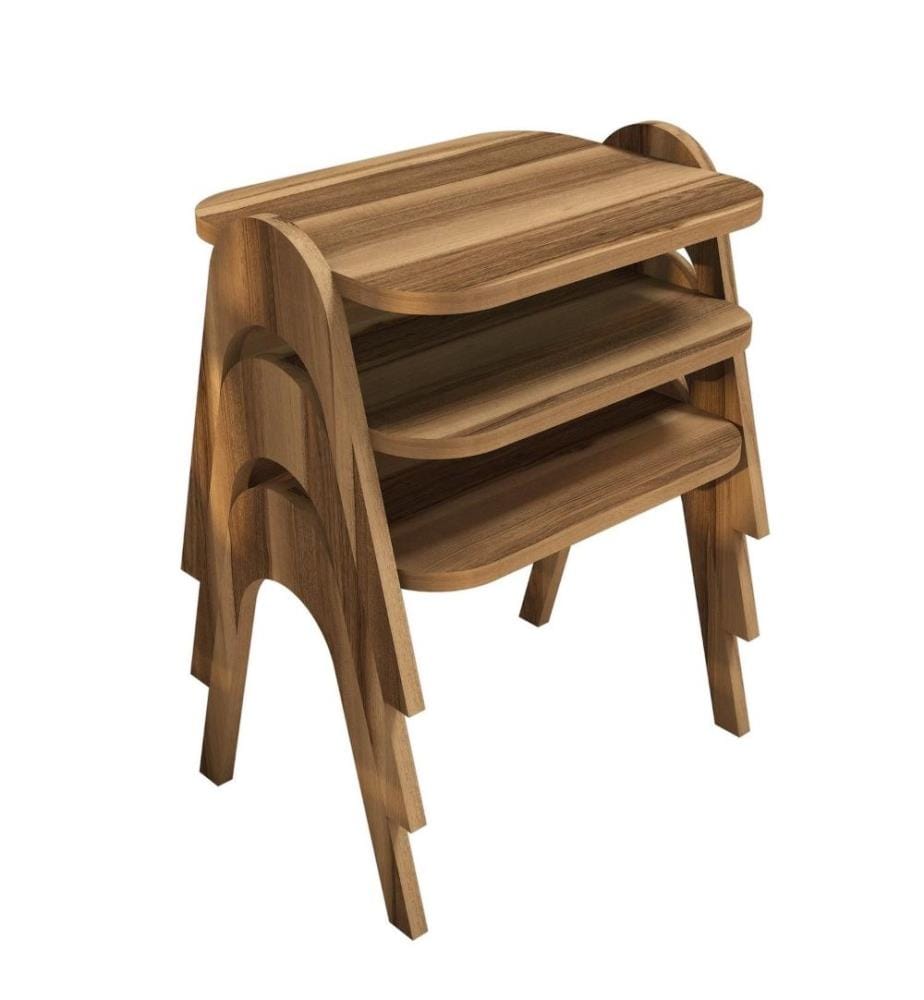 Table gigogne, 3 pièces, noyer, panneau de particules mélaminé