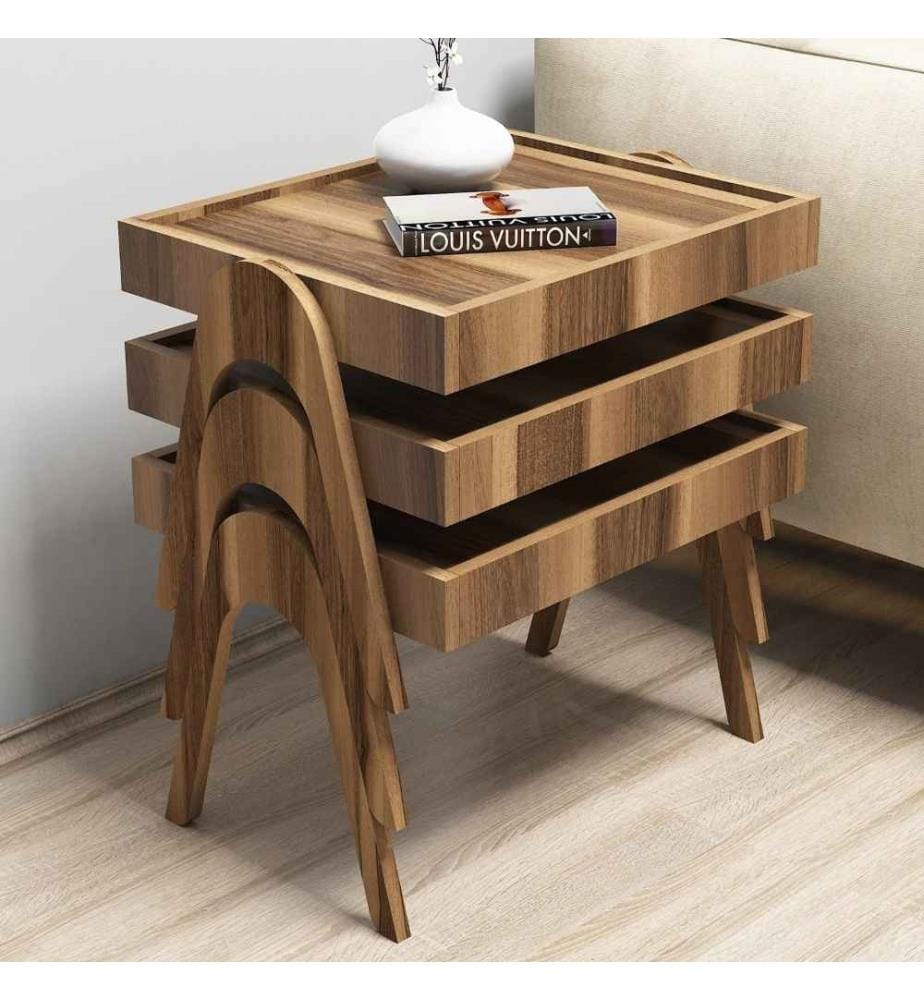 Table gigogne, 3 pièces, noyer, panneau de particules mélaminé