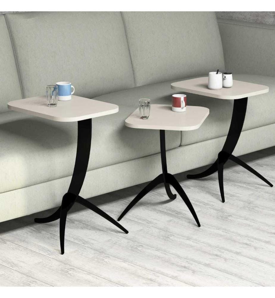 Table gigogne, 3 pièces, crème, panneau de particules mélaminé