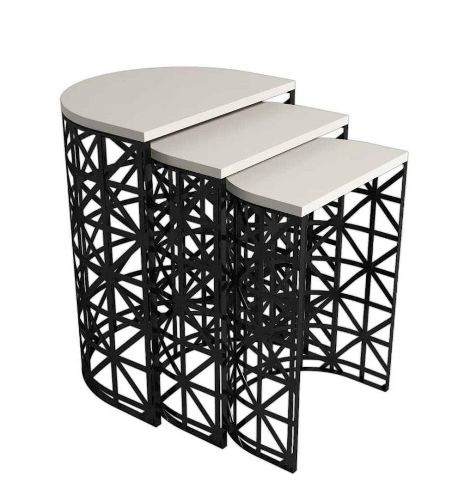 Table gigogne, 3 pièces, crème, noir, panneau de particules mélaminé