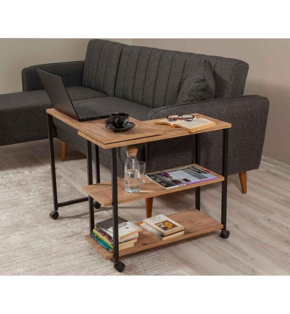 Table d'appoint, pin atlantique, noir, panneau de particules mélaminé