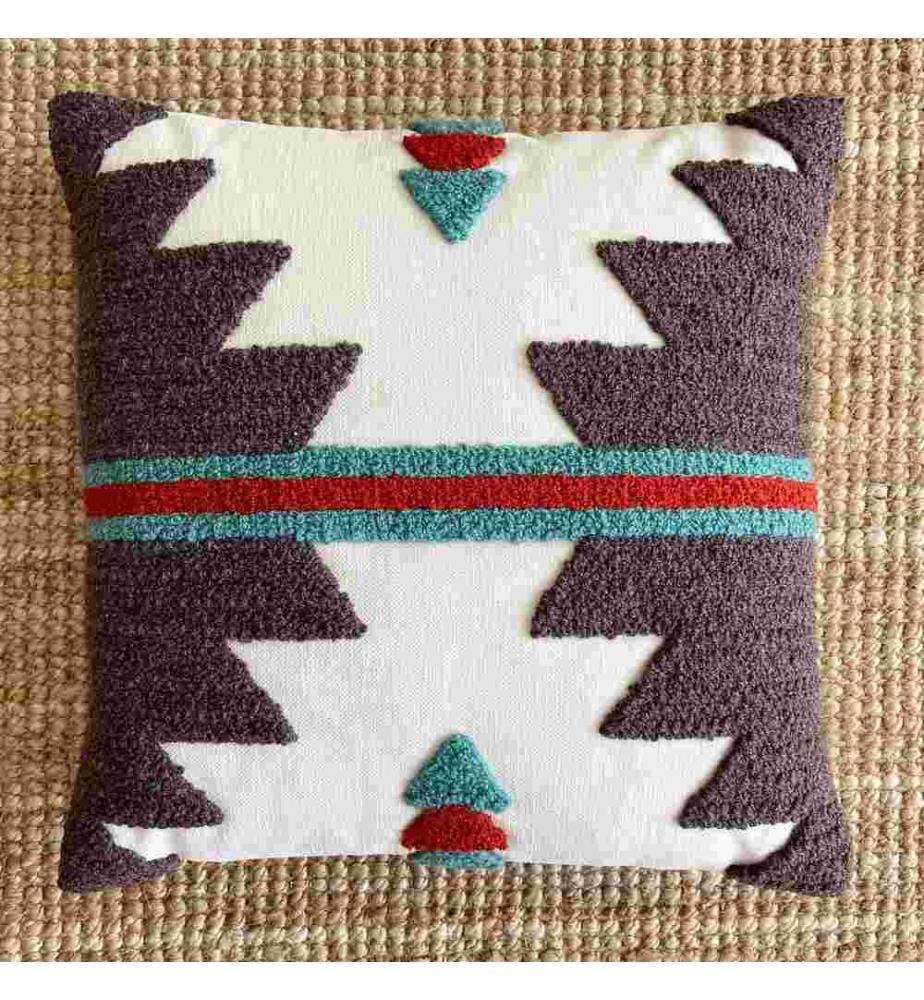 Cuscino, Rosso, Grigio, Turchese, Tessuto: 20% Lino - 80% Pes, Filato: 50% Lana - 50% Cotone