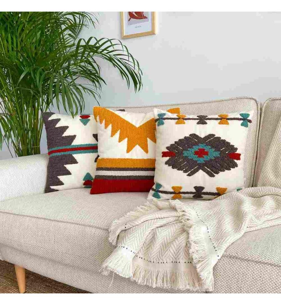Set di cuscini, Rosso, Grigio, Turchese, Senape, Grigio scuro, Tessuto: 20% Lino - 80% Pes, Filato: 50% Lana - 50% Cotone