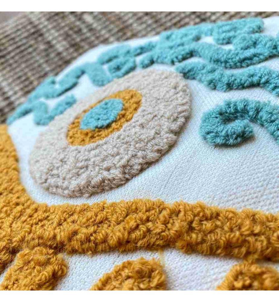 Copricuscino, Senape, Menta, Blu, Tessuto: 20% Lino - 80% Pes