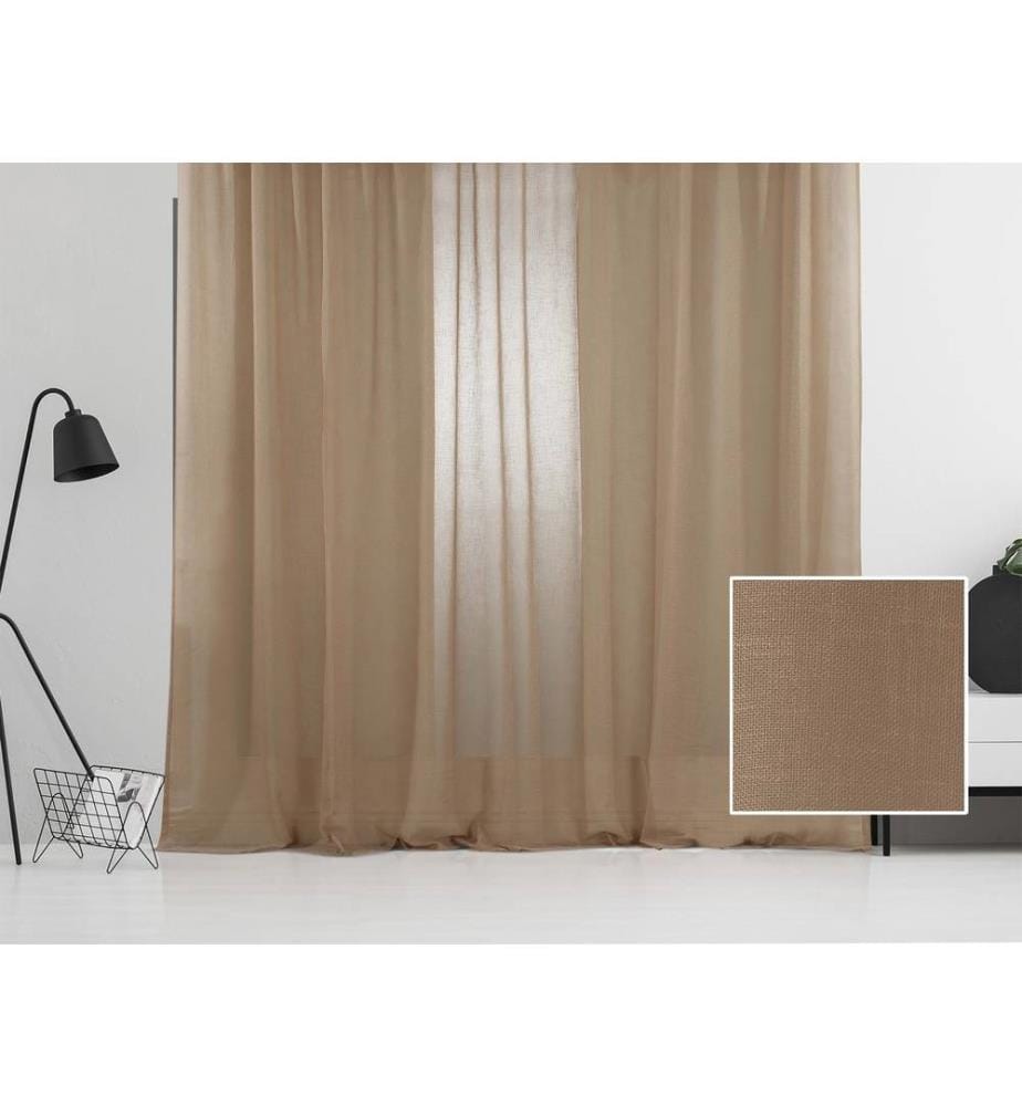 Tenda trasparente, marrone, 100% poliestere, finto lino