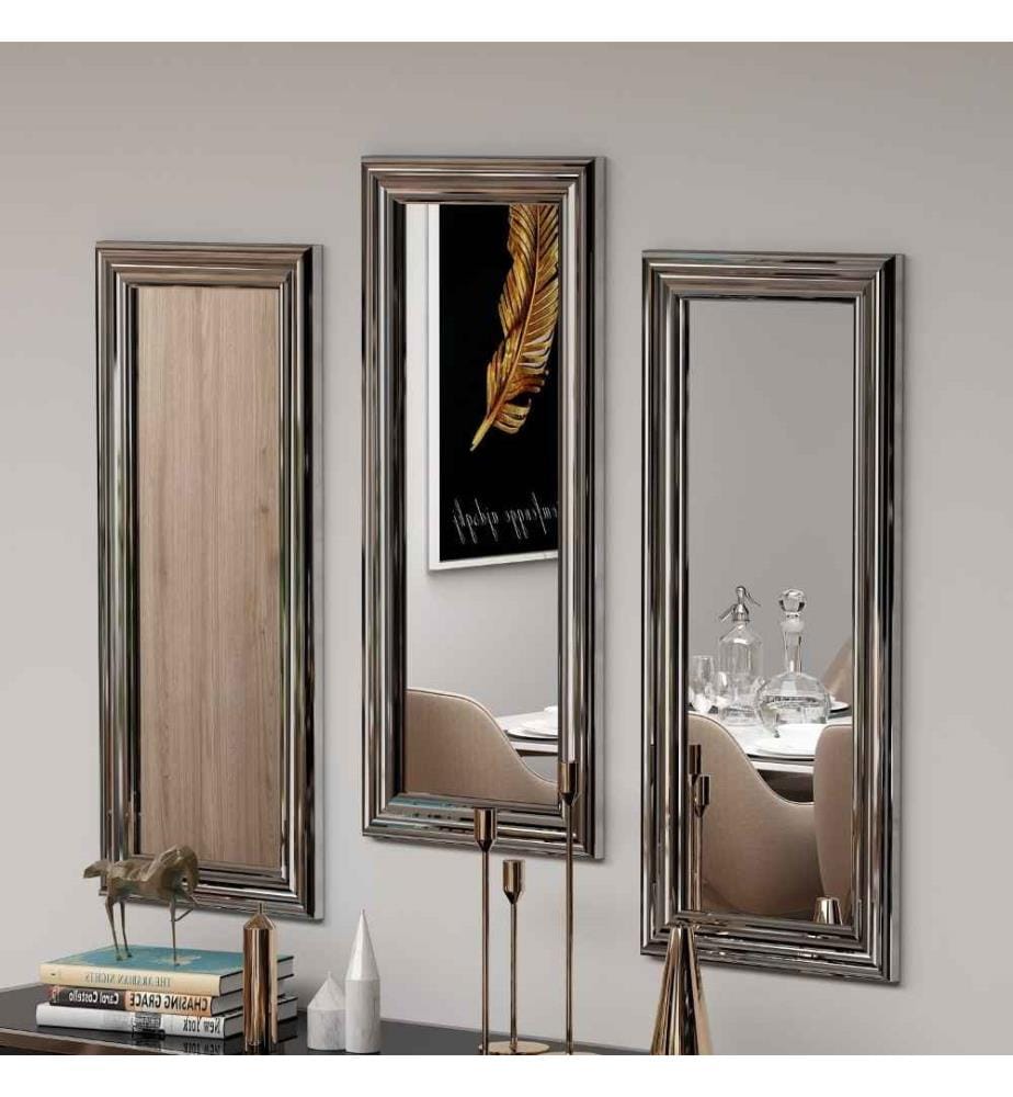 Set di specchi, 3 pezzi, Argento, MDF, Specchio per cassettiera