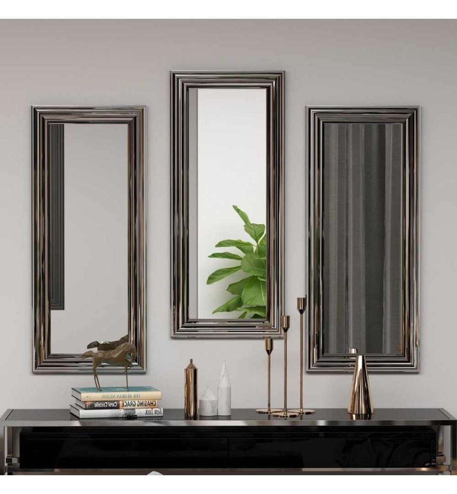 Set di specchi, 3 pezzi, Argento, MDF, Specchio per cassettiera