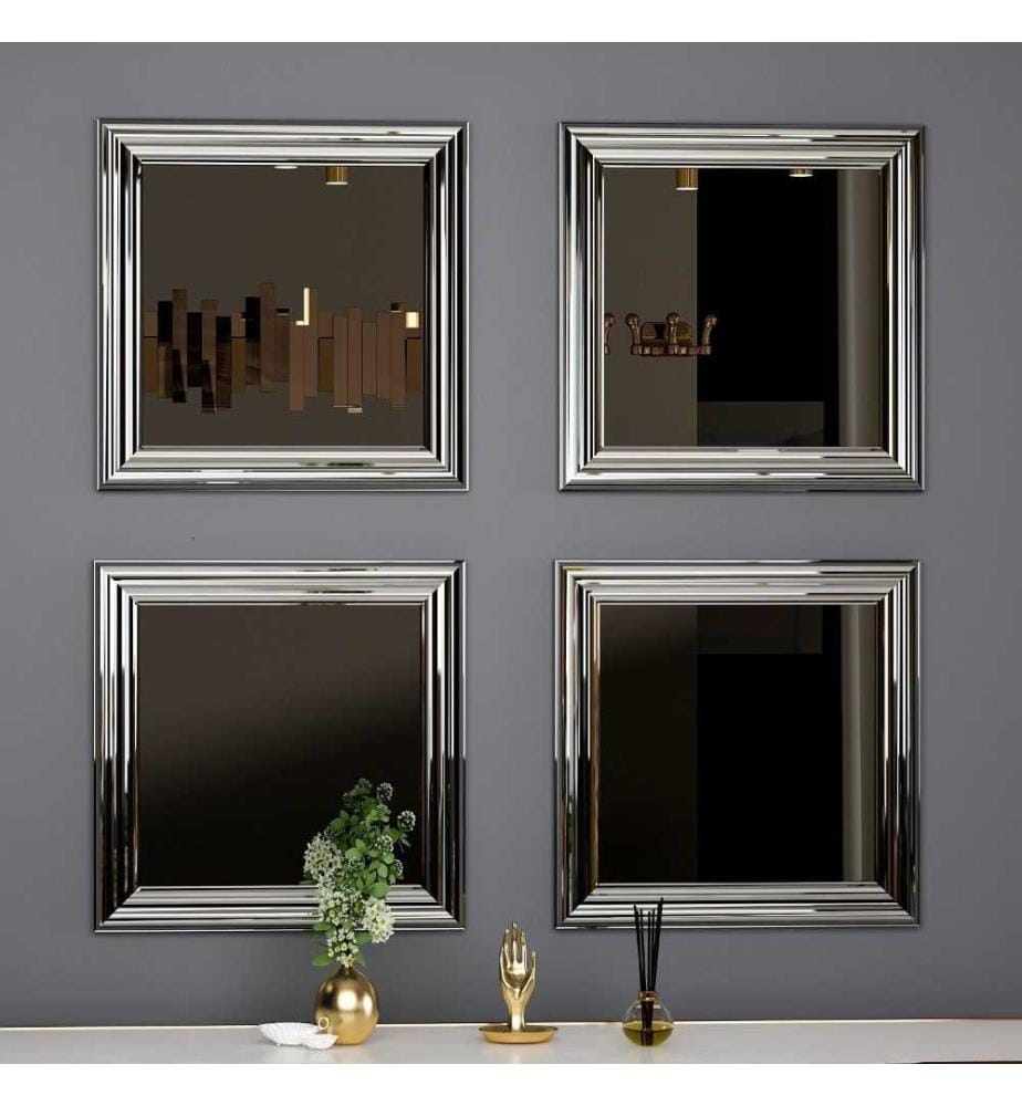 Set di specchi, 4 pezzi, Argento, MDF, Cornice argento