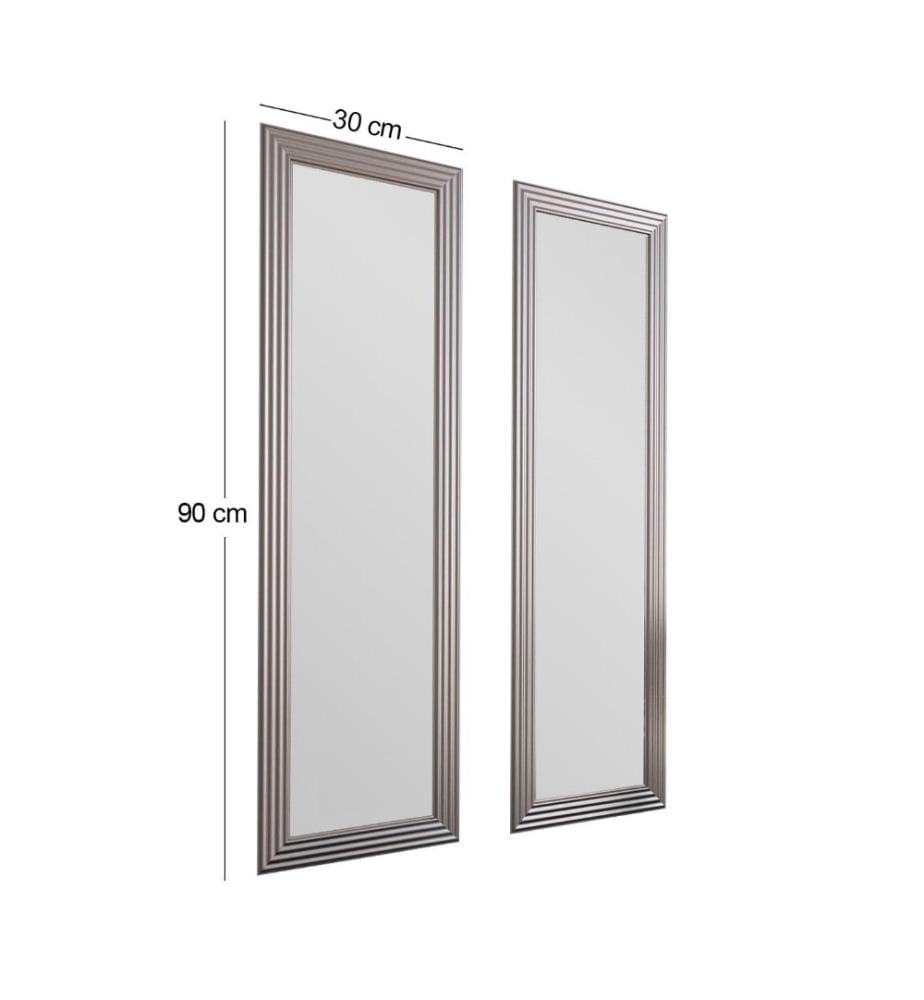 Set di specchi, 2 pezzi, Argento, MDF, Specchio per comò con cornice in argento