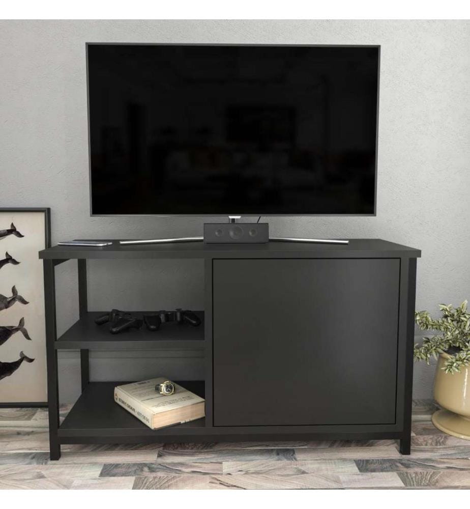 Meuble TV, Noir Anthracite, Panneau de particules mélaminé