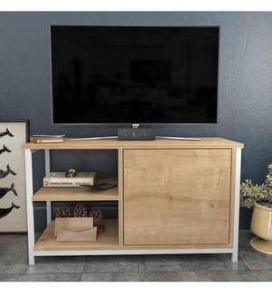 TV-Ständer, Eiche weiss, Melaminharzbeschichtete Spanplatte