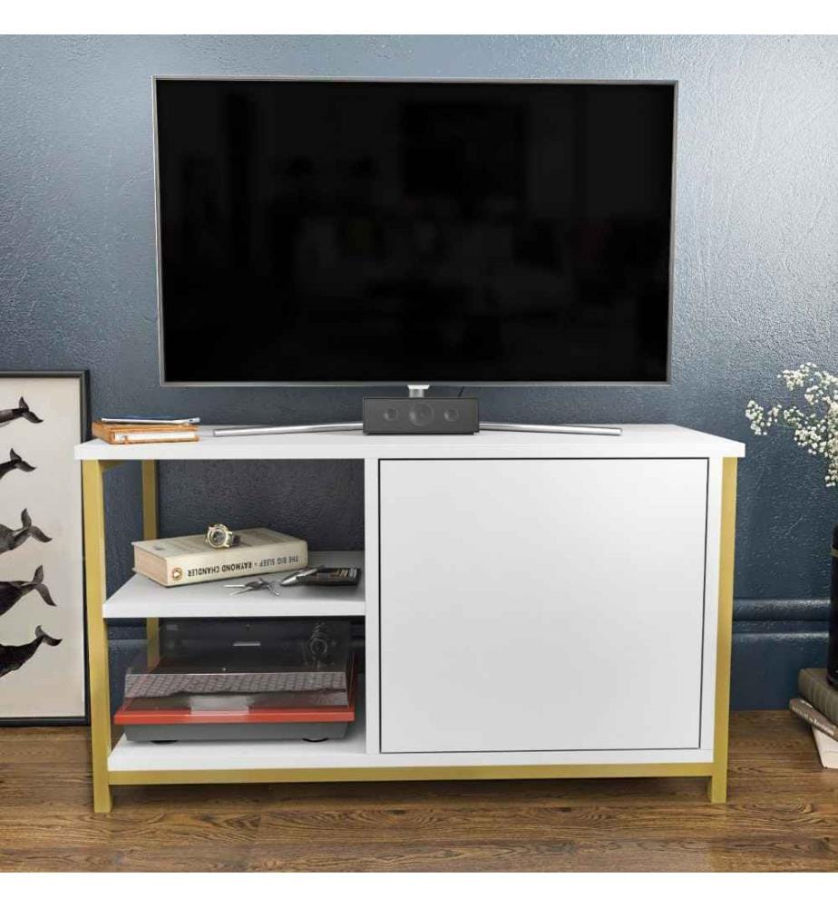 Meuble TV, Blanc doré, panneau de particules mélaminé
