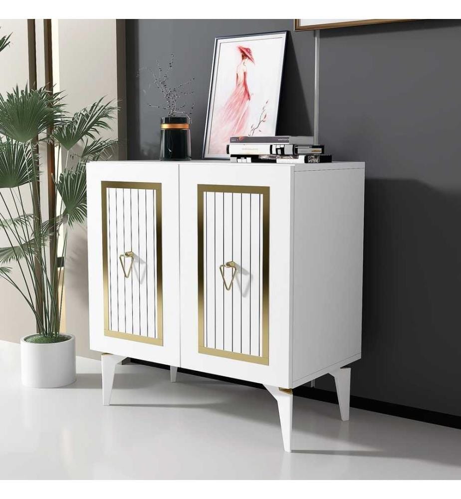 Console, blanc, or, panneau de particules mélaminé