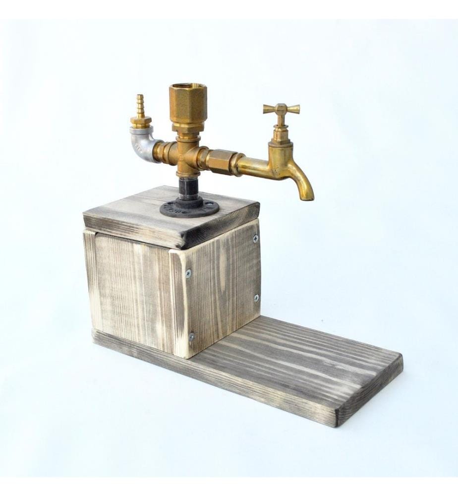 Beverage Dispenser, Walnut Gold, Metal, Spruce Wood Base