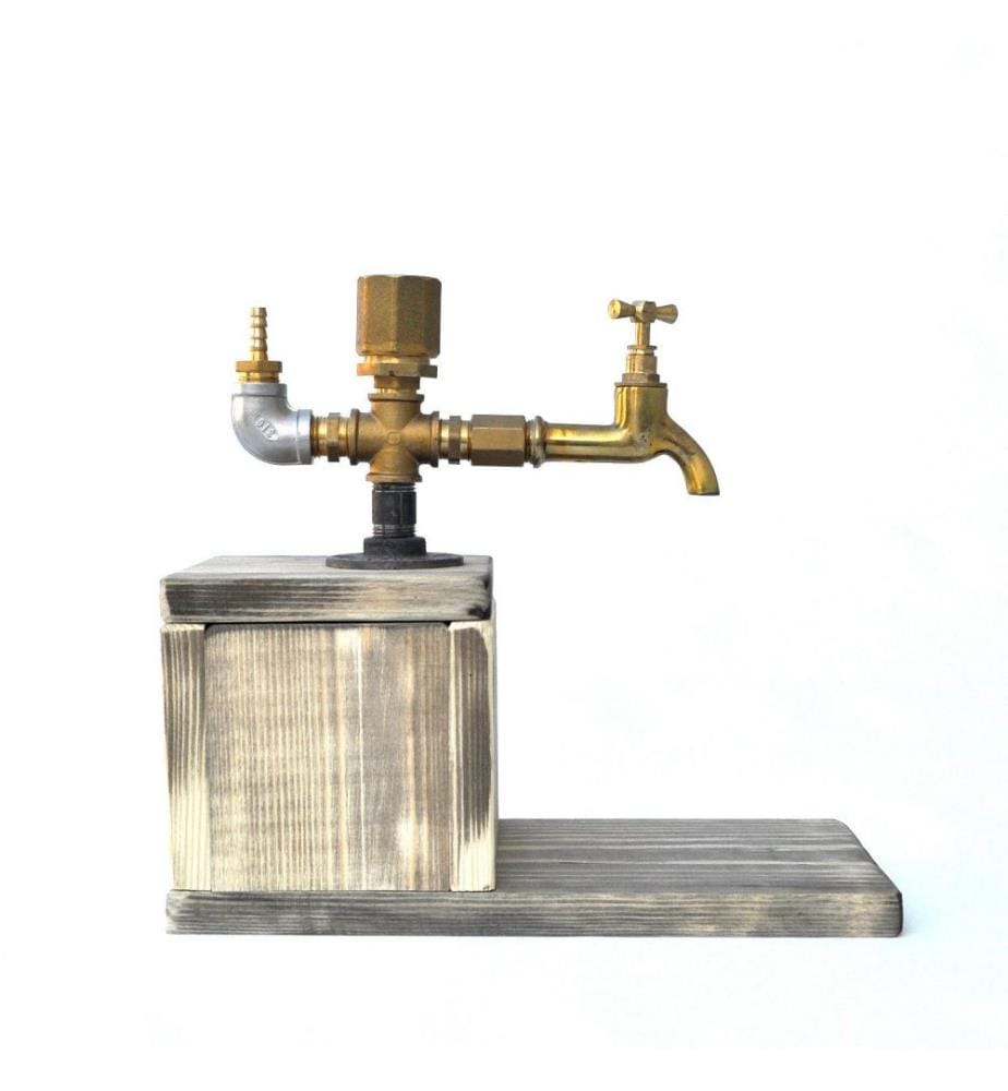 Beverage Dispenser, Walnut Gold, Metal, Spruce Wood Base