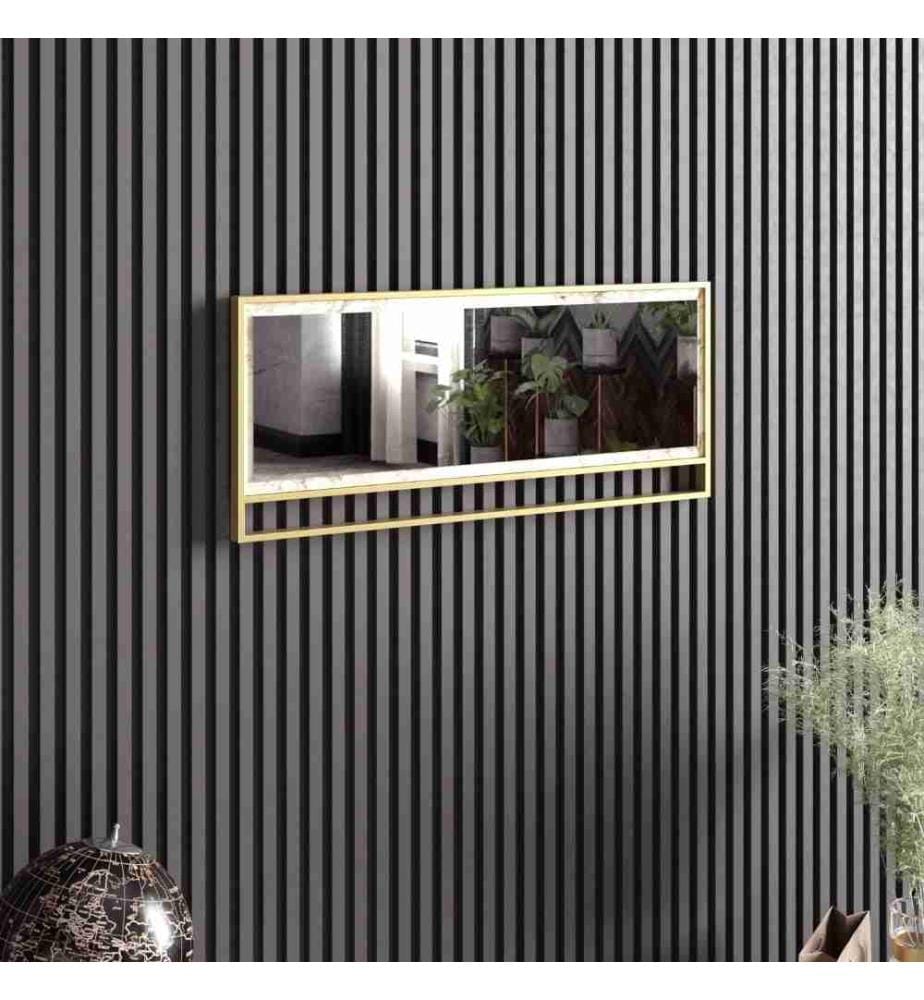 Miroir décoratif, blanc doré, panneau de particules mélaminé, cadre métallique
