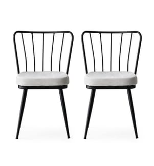 Stuhl-Set, 2 Stück, Schwarz, Metallgestell, Samtstoff - Sitz aus melaminharzbeschichteter Spanplatte