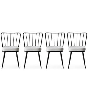 Stuhl-Set, 4-teilig, Schwarz, Metallgestell, Samtstoff - Sitz aus melaminbeschichteter Spanplatte