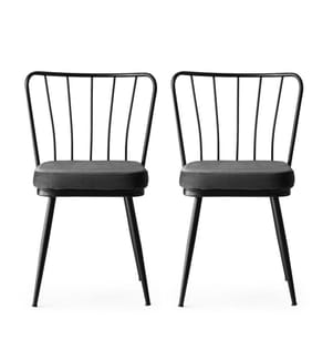 Stuhl-Set, 2 Stück, Schwarz, Metallgestell, Sitz aus Samtstoff