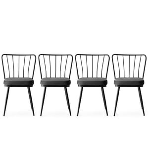 Stuhl-Set, 4 Teile, Schwarz, Metallgestell, Sitz aus Samtstoff
