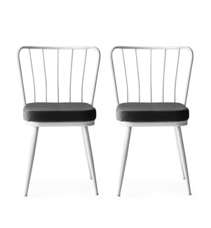 Stuhl-Set, 2 Stück, Weiss, Metallgestell, Samtstoff - Sitz aus melaminharzbeschichteter Spanplatte